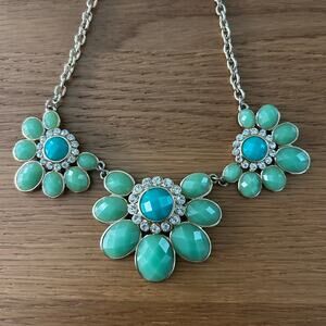 Y2K Pistacio Green Baby Blue Floral Chunky bubble necklace gold toned chain